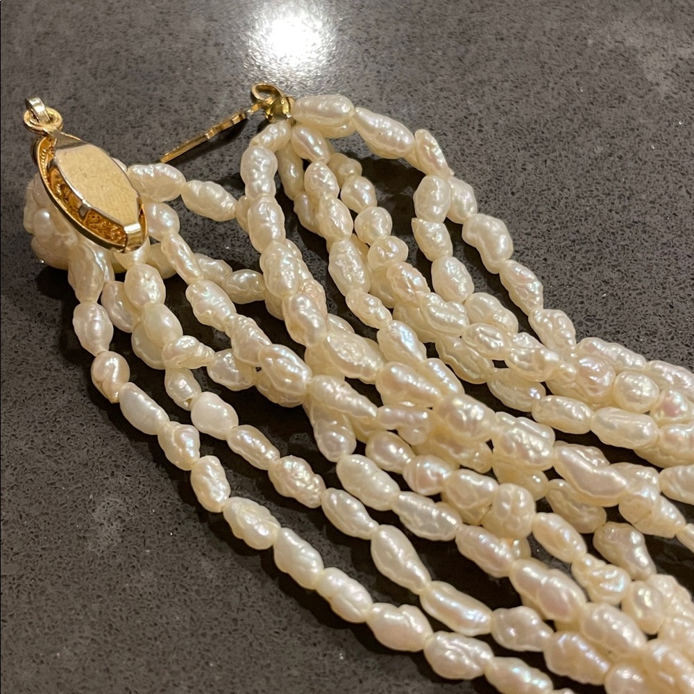 Six Strand Rice Pearl Fish Hook Clasp Bracelet - Picture 12 of 12